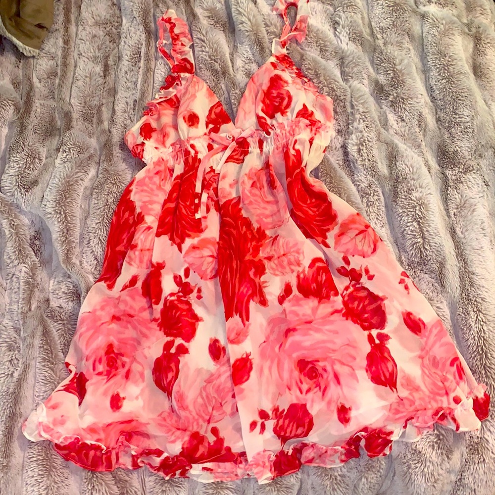 Betsey Johnson Intimates Floral Rose Baby Doll Tie Back Dress